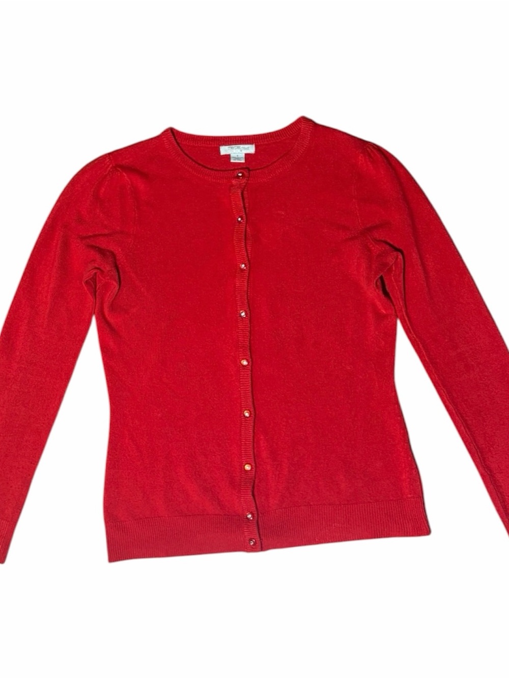 Classic Red Crewneck Cardigan Sweater -